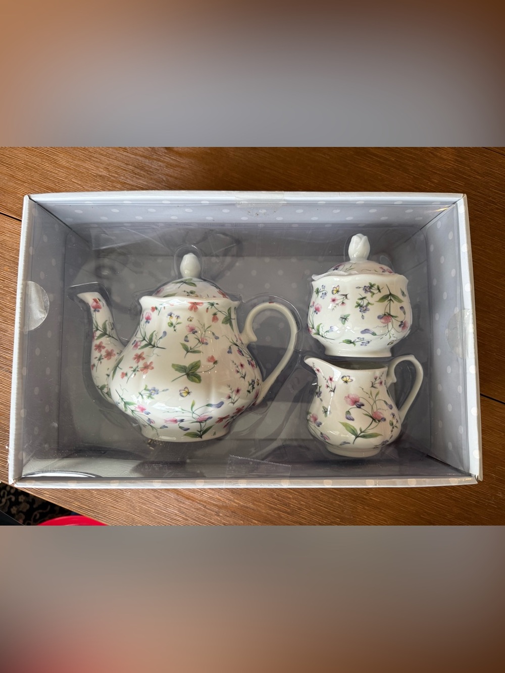 Home Essentials Butterfly Rose 3pc Set - White with Pink & Green Floral Accents